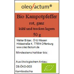 Bio Gewürz Kampot Pfeffer, rot, ganz 50 g