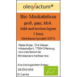 Bio Muskatnüsse ganz, demeter 3 Stück