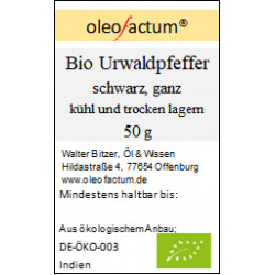 Bio Pfeffer Malabar, ganz, schwarz 50 g
